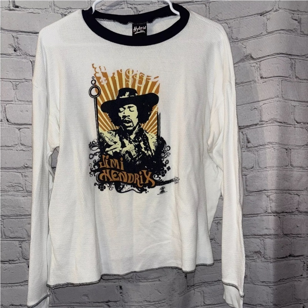 Jimi Hendrix Thermal Long Sleeve Crewneck Hybrid Tees Size Large White Black